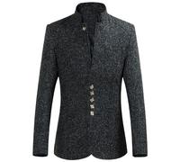 Uomo Stand Collar Retro Blazer Giacca Giacche in Tunica Cinese Giacca con collo Mandarino, Nero , 6XL