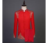 Uomo Stile Cinese Colletto Verticale Abito Giacca Performance Ricamo Pantaloni