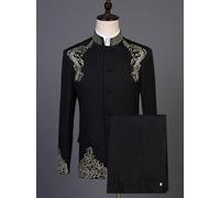 Uomo Stile Cinese Colletto Verticale Abito Giacca Performance Ricamo Pantaloni