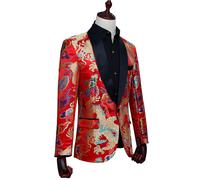 Uomo Stile Etnico Cinese Rétro Dragon Stampa Abito Suit Giacca Matrimonio Moda