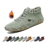 Uomo Stivali Alti in Pelle Scamosciata Fatti a Mano, Beck Scarpe Uomo Impermeabili Antiscivolo Leggere Traspiranti Stivali Uomo for l'escursionismo e la Guida (Color : Light Green+Velvet, Size : 43