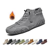 Uomo Stivali Alti in Pelle Scamosciata Fatti a Mano, Beck Scarpe Uomo Impermeabili Antiscivolo Leggere Traspiranti Stivali Uomo for l'escursionismo e la Guida (Color : Gray+Velvet, Size : 43 EU)
