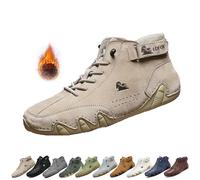 Uomo Stivali Alti in Pelle Scamosciata Fatti a Mano, Beck Scarpe Uomo Impermeabili Antiscivolo Leggere Traspiranti Stivali Uomo for l'escursionismo e la Guida (Color : Khaki+Velvet, Size : 43 EU)