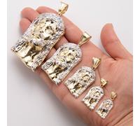 Uomo Taglio Diamante Gesù Testa Ciondolo Vero 10K Giallo Oro Bianco Tutte le