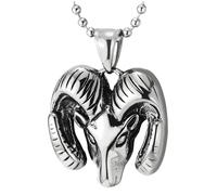 Uomo Testa di Ariete Pendente, Acciaio Capra Testa Ciondolo Collana, Pesante Simbolo di Forza, Palla Catena 60CM