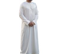 Uomo Thobe Vestaglia Raso Emirati Islamico Abbigliamento Jubba Ramadan Eid