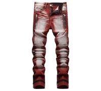 Uomo Tinta personalità Moda Piccolo Piede Jeans Slim Biker Pantaloni Stretch Zip Jeans