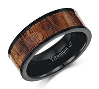 Uomo Titanio Nero Matrimonio/Fidanzamento Anello Vero Koa Legno Centro Intarsio