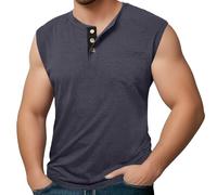 Uomo Top A Canotta Regular Fit,Moda Estiva da Uomo Senza Maniche con Spalle Larghe e Colletto Centrale Bottoni,Fitness