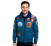 Uomo Topgun Blu Pelle Giacca Tom Cruise di Pecora Collare Maverick A2 Bomber