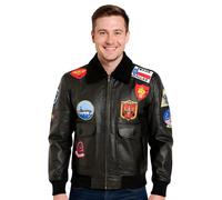 Uomo Topgun Nero Pelle Giacca Tom Cruise di Pecora Collare Maverick A2 Bomber
