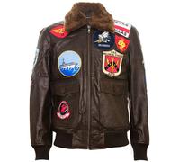 Uomo Topgun pelle Marrone Giacca Tom Cruise di Pecora Collare Maverick A2 Bomber