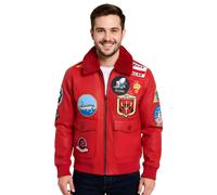 Uomo Topgun pelle Rossa Giacca Tom Cruise di Pecora Collare Maverick A2 Bomber