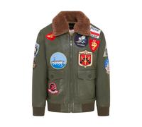 Uomo Topgun pelle Verde Giacca Tom Cruise pelle di Pecora Collare Maverick A2