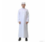 Uomo Tunica Arabo Islamico Abbigliamento Kaftano Dishdasha Abito Lungo Bianco