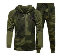 Uomo Tuta invernale con Cappuccio Stampa mimetica Caccia Giungla Cardigan da Campeggio ed escursionismo Felpa con zip intera e Pantaloni da jogging Corsa e allenamento JunVerde M