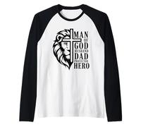 Uomo Uomo di Dio Marito Papà Protettore Eroe Leone Croce Cristiana Maglia con Maniche Raglan