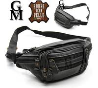 Uomo vera pelle marsupio borsa tracolla vita viaggio MULTI TASCHE nero vintage