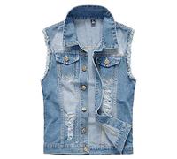 Uomo Vintage, Denim Gilet, Giacca in Jeans, Senza Maniche, Giacca Cowboy Azzurro Chiaro L