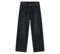 Uomo Vintage Gamba Larga Sciolto Diritto Lavato Sbiaduto Jeans Lunghi, Nero , M