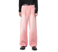 Uomo Vintage Gamba Larga Sciolto Diritto Lavato Sbiaduto Jeans Lunghi, rosa, XL