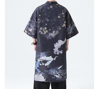 Uomo Vintage Giapponese Kimono Cappotto Lungo Loose Yukata Stampa Accappatoio