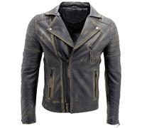 Uomo Vintage Neri Slim Fit Brando Double Cross Zip 100% Pelle Biker Giacca