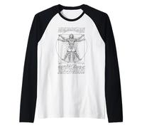 Uomo Vitruviano Tatuato Inchiostrato Leonardo Da Vinci Tatuaggi Maglia con Maniche Raglan