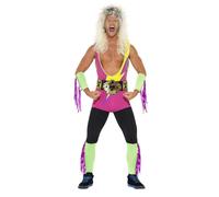 Uomo Wrestler Costume Wrestling Vestito Rétro 80s Petto Muscoloso Perfor