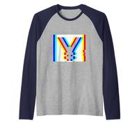 Uomo Yen Segno Giapponese Glitch Art Techno Rave EDM Maglia con Maniche Raglan