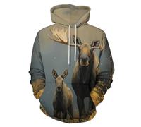 UOMSKTY Alce Nebbia Foresta Stampa Pullover Felpe Hoodie, Casuale Sportiva con Cappuccio e Motivo Astratto Animali Tasca a Marsupio M