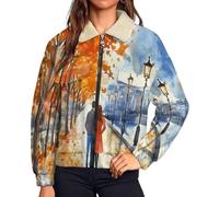 UOMSKTY Donna Giacche Pile Felpa in Peluche a Maniche Lunghe Giacca, Strade Piante Teddy Ampia Giacca Sherpa Fleece con Zip, Sull'Argine Coppie Giacche in Pile Sherpa Warm Arancia