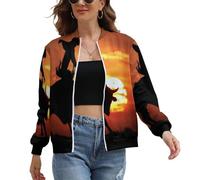 UOMSKTY Giacca Autunno Donna con Zip, Giubbotto Bomber Western Film,Giacca Bomber da Cappotto, Tramonto Cowboy Donna Pilota con Chiusura Lampo per Giacchetto Mezza Stagione Arancia L