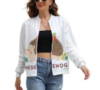 UOMSKTY Giacca Donna Leggera, Astratto Animale Bomber Pilota Elegante Zip Up con Tasche, Mela A Forma Riccio Carina Cappotto Antivento Casual Outwear Giacca a Vento Primaverile Autunno XL