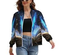 UOMSKTY Giacca Donna Leggera, Magia Insetti Bomber Pilota Elegante Zip Up con Tasche, Libro Aperto Farfalla Cappotto Antivento Casual Outwear Giacca a Vento Primaverile Autunno S