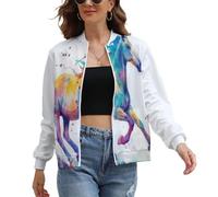 UOMSKTY Giacca Donna Leggera, Schizzi D'Inchiostro Animali Bomber Pilota Elegante Zip Up con Tasche, Acquerello Cavallo Cappotto Antivento Casual Outwear Giacca a Vento Primaverile Autunno L