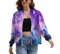 UOMSKTY Giacca Donna Leggera, Tema Spaziale Bomber Pilota Elegante Zip Up con Tasche, Astratto Universo Galassia Cappotto Antivento Casual Outwear Primaverile Autunno L