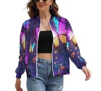 UOMSKTY Giacca Maniche Lunghe da Donna, Magia Piante Sportiva Cappotto Baseball, Casual Zip Up Viola Bomber Pilota, Farfalla Della Foresta Leggera College Blouson Streetwear Giacche XS