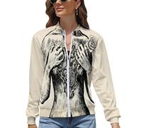 UOMSKTY Giubbino Autunno Donna Steampunk Gotico,Calda Capispalla di Manica Lunga con Zip,Cuore Meccanico Rosa Stampa Sportiva Giacche,Beige Casual Leggero Tops con Tasca