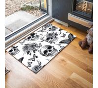 UOMSKTY Gotico Oscurotappeto Magico Assorbi Acqua, Farfalla A Forma Di Rosa Teschiozerbino Asciugapassi Per Interno, Tappeto Ingresso Casa, Varie Misure E Colori 50 X 80 Cm In Bianco E Nero