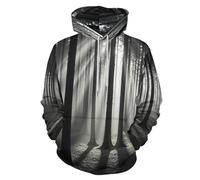 UOMSKTY Unisex Felpe con Cappuccio Divertente Semplice Foresta 3D Uomo Donna, Maniche Lunghe Hoodies, Sole Bosco Stampato Pullover Streetwear con Tasca per Autunno Inverno 3XL