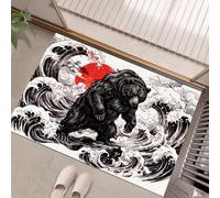 UOMSKTY Zerbino Ingresso90 X 150 Cm,Orso Nero, Onde Dell'Oceano, Sole Rosso Ukiyo-E Giapponesetappeto Entrata Divertente, Interno/Esterno, Base Antiscivolo In Tpr, Resistente, Facile Da Pulire