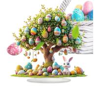 Uonguon Easter Table Decorations, Rabbit Egg Tree Centerpiece,Colorful Eggs Tree Desktop Design, 2D Easter Acrylic Ornament, Multicolor, Spring Home Decor,10.04x9.84x3.15 Inches