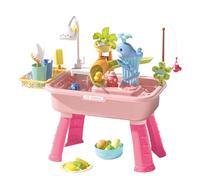 Uonguon Kid Water Table, 4 in 1 Beach Outdoor Sink Toy with Electric Faucet, Pretend Play Educational Set for Boys Girls, Summer Picnic Park Pool Daycare Backyard Travel Garden School Fun