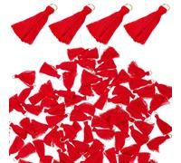Uonlytech 100 Pezzi di Mini Nappe Corte 35 CM Rosso Cinese Anello Ciondoli Pendenti Fai da Te per Segnalibri Decorazioni Sospese Leggere per Borse Chiavi e Artigianato