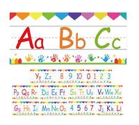 Uonlytech 12 strisce per bacheca con alfabeto: alfabeto per la classe e dei numeri da 0 a 10 - Poster ABC da parete - Decorazioni per il ritorno a scuola per la scuola, l'asilo e l'istruzione