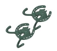 Uonlytech 2 Pezzi Ganci da Parete in Ferro Vintage a Forma di Testa di Cavallo e Ferro di Cavallo Verde, Decorativi e Facili da Installare per Giacche e Borse in Ingresso o Stanza