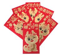 Uonlytech 6 Pezzi Buste Rosse Cinesi per Capodanno Anno del Drago Buste in Carta Durevole con Design Drago Cartoon Tasche Rosse Creative per Soldi Fortunati e Decorazioni Festive