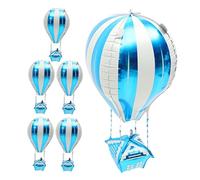Uonlytech 6 Pezzi Palloncini Mongolfiera in Alluminio 4d Blu, Decorazioni per Feste di Compleanno, Palloncini ad Aria Calda Sospesi per Eventi e Celebrazioni Interne ed Esterne