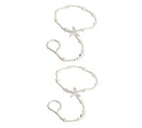 Uonlytech Cavigliera da Sposa alla Moda 2 Pezzi Perle Simulate Elastiche Catene Decorative per Piedi Leggere e Delicate Gioielli da Sposa per Feste Spiaggia e Uso Quotidiano